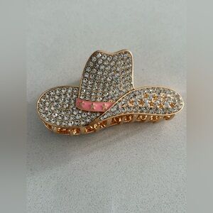 Gold and Pink Rhinestone Cowboy Hat Hair Claw.
